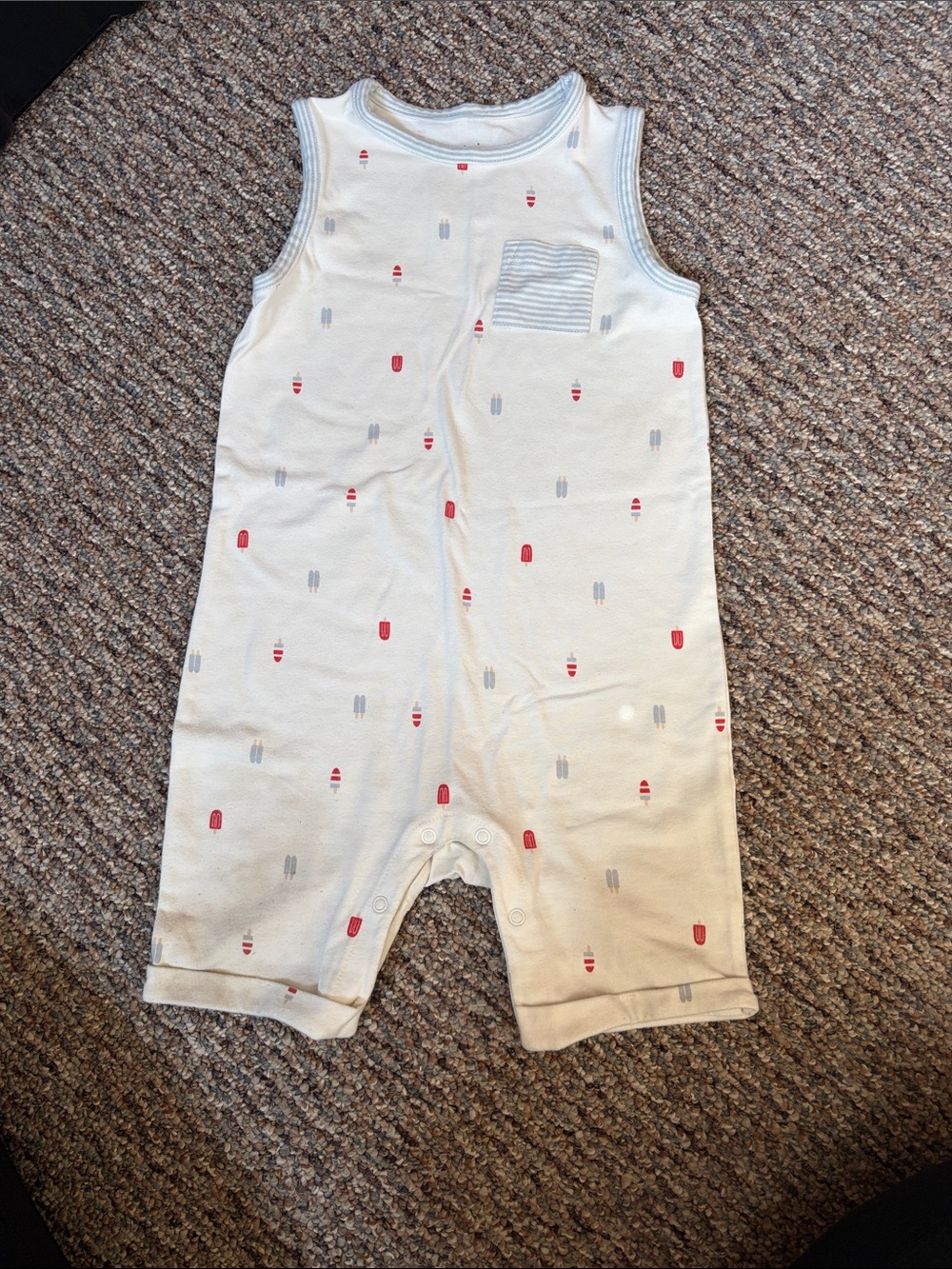 cloud island Cream Sleeveless Romper with Red and Gray Popsicle Motif